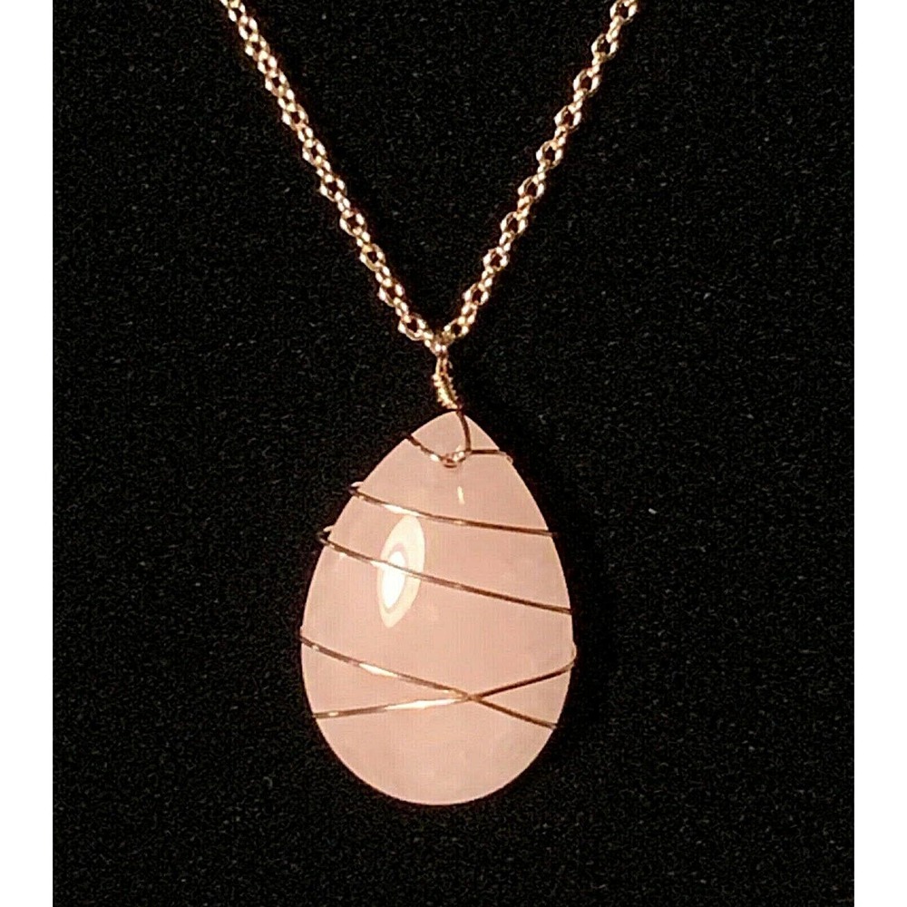 NRQ Signed GT Wire Wrapped Teardrop Rose Pink Quartz, Double Chain Necklace.
